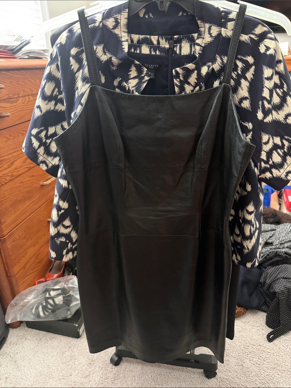 August Silk Black Leather Slip Dress